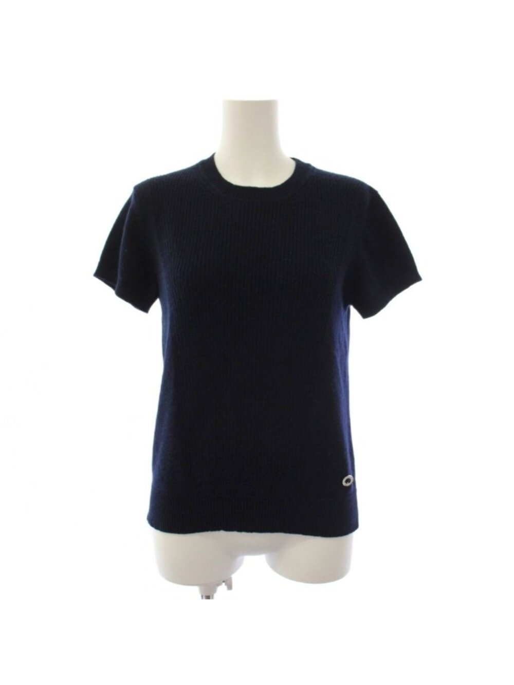 Hermes Knit Top Cashmere Cotton Seria Charm Short Sleeve Navy Sweater 38